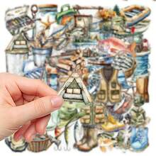 50pcs Fishing Themed Waterproof Transparent Stickers, Suitable For Water Bottles, Notebooks, Laptops, Phones, Skateboards, Guitars, Luggage, Fridges, Phone Cases, Scrapbooks, Great For Back To School, Birthday, Holiday Gifts Scrapbook Supplies Scrapbooking - 50pcs - View 2