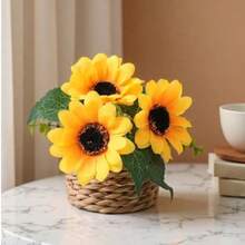 1 Stück/2 Stück/3 Stück künstliche Sonnenblumen Pflanzen Dekor Korb - Kunststoff Tisch Fake Sonnenblumen Grünpflanzen, geeignet für Heim-Dekoration, Blumen-Akzente für alle Jahreszeiten in verschiedenen Räumen, geeignet für Veranstaltungen, Ostern, Muttertag, Abschluss, Juni, 5. Mai, inklusive Behälter - Verschiedenfarbig - Übersicht 1