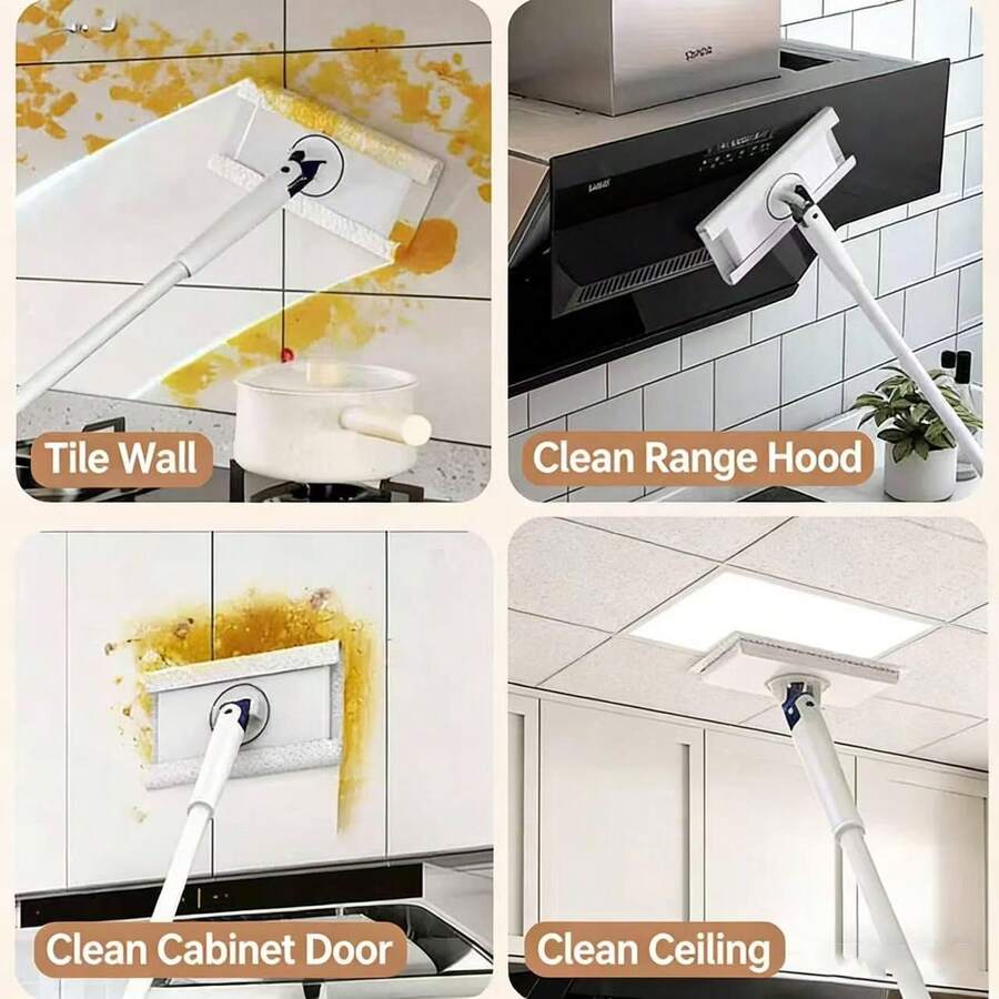 1pc 360° Rotating Face Towel Mop, Hand-Free Automatic Fabric Holder, Slouchy Mop With Face Towel Adapter, Handheld Facial Towel Mop, Capable Of 360° Rotation, Suitable For Cleaning Kitchen Tile Walls, Stove Tops And Exhaust Hoods - A - View 1