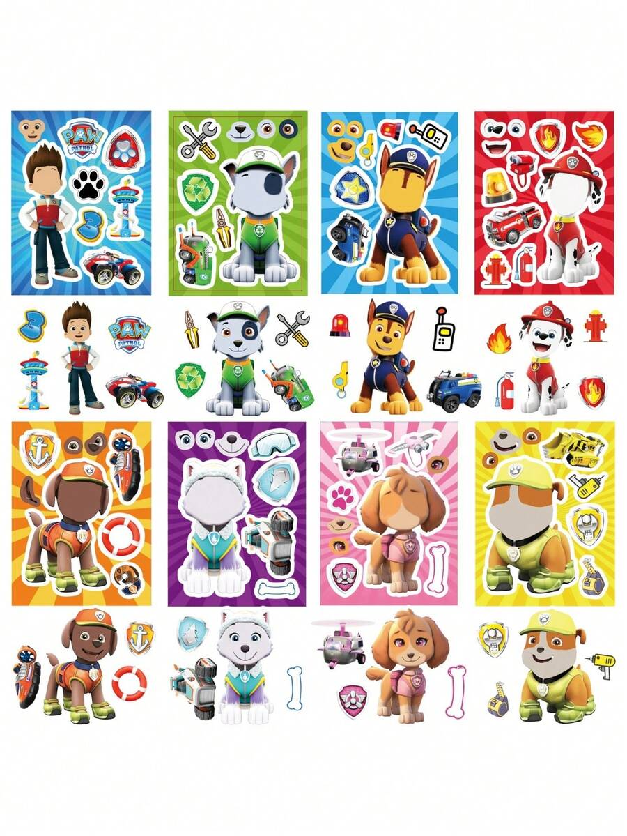Paw Patrol 汪汪队立大功 8 张表情贴纸 汪汪队立大功 儿童动漫卡通亲子互动教育拼图剪贴簿 DIY 贴纸 - 彩色 - 查看 1