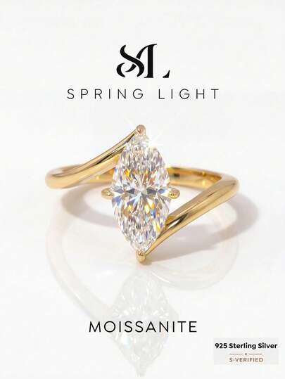 1 Carat Elegant Unique Free Arc Moissanite Eye-Shaped 925 Sterling Silver Luxury Engagement Ring, Wedding Ring, Anniversary Ring, Women's Jewelry Gift, Christmas Gift