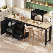 Kitchen Island With Wheels, Extendable Dining Area, Equipped With A Seasoning Shelf And Drawers, Freestanding Mobile Kitchen Island, Ideal For Kitchen And Living Room (Black). - Black - View 6