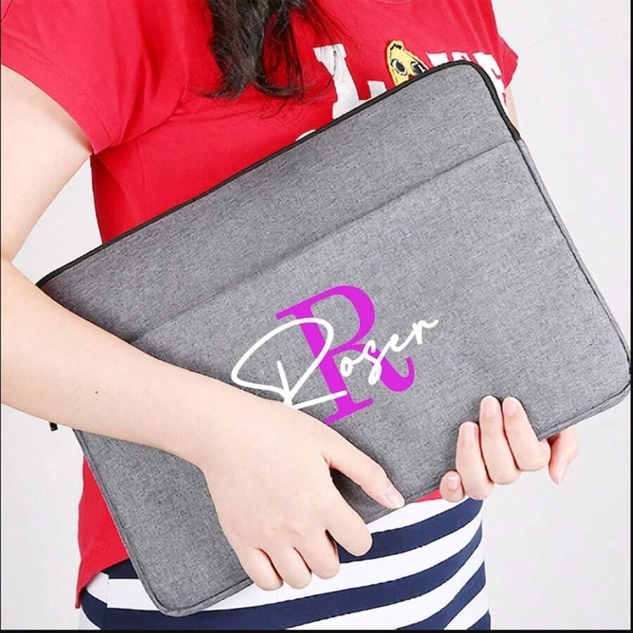 1pc Personalized Laptop Bag, Floral & Letter Elements, Customizable Text, Lightweight, Portable, Shoulder Messenger Bag, Briefcase, Travel Companion, Storage Pouch, Unique Gift, High-Quality Custom, Holiday Gift, Suitable For Work, Business Travel - Multicolor - View 1