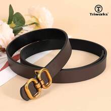 Reversible Leather Belt Women With Gold Ladies Leather Belt Jeans Pants - 適合腰圍 32-36 吋 + 黑色/咖啡色 - 查看 4