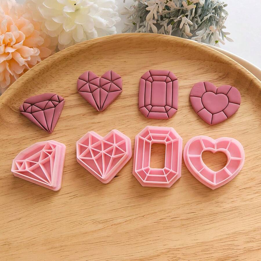 4 Pcs Geometric Minimalist Elegant Clay Cutters, Ideal For Beginner, Delicate Pattern Design, Handmade Jewelry Mold, Fashionable Artistic Clay Cutting Molds - Pink - View 1