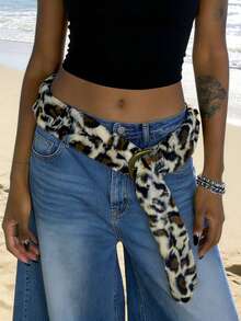 Y2K 时尚豹纹人造毛皮腰带，个性化搭扣腰带，适合搭配牛仔裤、裙子，百搭 - 彩色 - 查看 7