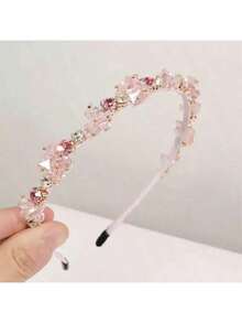 高端巴洛克水晶水钻发箍 法式美少女发箍 发夹 女士发饰 宴会发饰 闪亮宫廷风人造水晶万圣节发箍 发带 头饰 发圈 - 粉色 - 查看 5