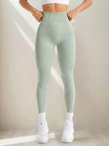 Seamless Jacquard Design Yoga Pants, Butt-Lifting Breathable Fitness Leggings For Gym, Running, Sports - Olive Green - View 3