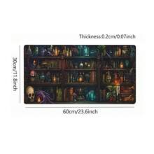 1pc Large Gothic Library Design Mouse Pad & Desk Mat - Mystical Bookshelf Art With Potion Bottles & Skulls, Ultra-Smooth Surface, Stitched Edges, Non-Slip Rubber Base For Office & Home Computer Accessories, Bookshelf Decor, Enchanting Atmosphere, Smooth Texture - Xem 3