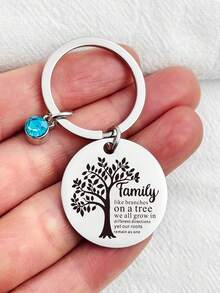 1pc Meaningful Stainless Steel Keychain, Gift For Family, "Family Like Branches On A Tree", Gift For Elders To Give To Children - Multicolor - View 2