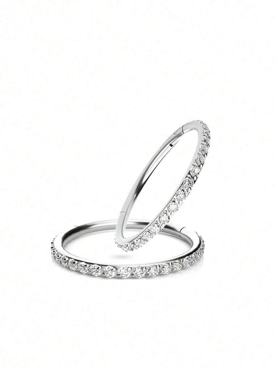 1 Stück exquisiter Edelstahl-Nasenring mit glänzendem Zirkonia, 18 Karat vergoldet, geschlossener Scharnier-Knorpel-Spiralohrringe Lippe, Körperschmuck, Innendurchmesser verfügbar: 6mm/8mm/10mm/12mm, Durchmesser: 16G/1,2mm 18G/1,0mm. - Silber - Übersicht 1