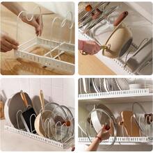 Expandable Cookware Storage Rack, Pot Lid Storage Rack With Adjustable Partition, Kitchen Cabinet Storage Rack - White - View 2