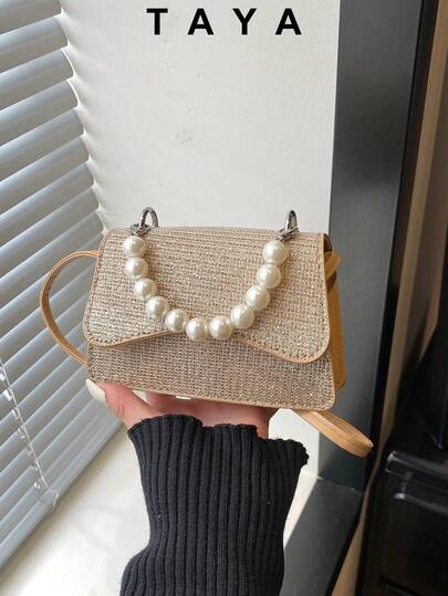 Bolso bandolera de mujer con lentejuelas brillantes de PU, bolso de mano elegante con perlas, embrague glamoroso para fiestas y eventos, adecuado para bodas, citas y vida nocturna, accesorio de moda con brillo