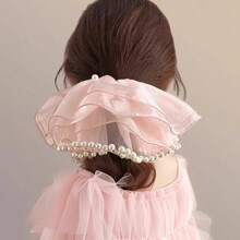 1 chiếc dây buộc tóc bằng vải lưới organza Pháp đính ngọc trai, phụ kiện tóc thanh lịch, thiết kế mới năm 2025. - Nhiều màu - Xem 2