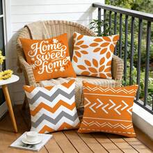 4pcs/Set Orange Geometric Pattern Throw Pillow Covers, Modern Decorative Cushion Covers (Inserts Not Included), Suitable For Sofa, Couch, Patio, Balcony, Living Room, Bedroom Home Decor, Housewarming Gift - F - View 2