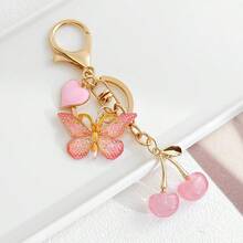 Heart-Shaped Butterfly & Cherry Keychain, Fruit Keychain Suitable For Car Keys. Suitable As Small Gifts, Souvenirs, Party Keychain Gifts For Friends - A - View 7