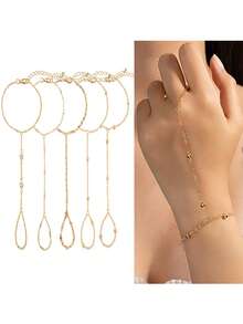 Bộ 5 vòng tay dây mảnh mạ vàng, trang sức phong cách tối giản sang trọng, phù hợp cho đi làm hàng ngày, đi nghỉ mát và dự tiệc tối. - Nhiều màu - Xem 1