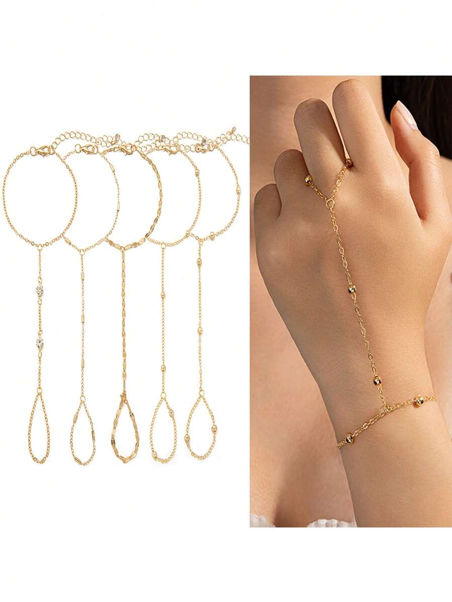 Bộ 5 vòng tay dây mảnh mạ vàng, trang sức phong cách tối giản sang trọng, phù hợp cho đi làm hàng ngày, đi nghỉ mát và dự tiệc tối. - Nhiều màu - Xem 1