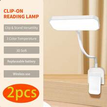 2pcs Mini Horizontal Reading Light, 3 Color Modes - Compact Design Suitable For Nighttime Reading, Soft LED Light Protects Eyes, Replaceable Battery, Suitable For Dorm, Living Room, Bedroom, Office, Adjustable Brightness, And Reliable, Simple Button Control [Batteries Not Included] - [電池款]兩件裝橫款讀書燈 - 查看 9