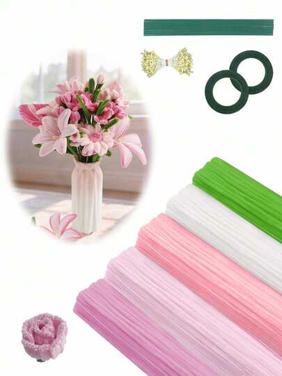 5pcs/Set Multi-Color Tubular Floral Craft Cleaning Supplies Kit, Includes Stems, Green Tapes, And Stamens, Suitable For Floral Arrangement, Classroom Projects, And Decoration