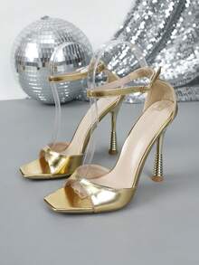 女士时尚方头细高跟凉鞋 - 金色 - 查看 10