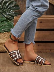 New Fashion Square Toe Flat Sandals For Women - Brown - View 7