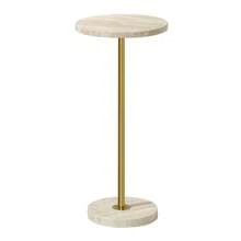 redonda de mrmol de 9.8 pulgadas, mesa auxiliar de pedestal con acabado de piedra para sala de estar, base ponderada, mesa auxiliar pequea para oficina de espacio pequeo, color beige - Acabado de piedra be - Ver 1