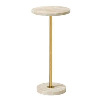 redonda de mrmol de 9.8 pulgadas, mesa auxiliar de pedestal con acabado de piedra para sala de estar, base ponderada, mesa auxiliar pequea para oficina de espacio pequeo, color beige