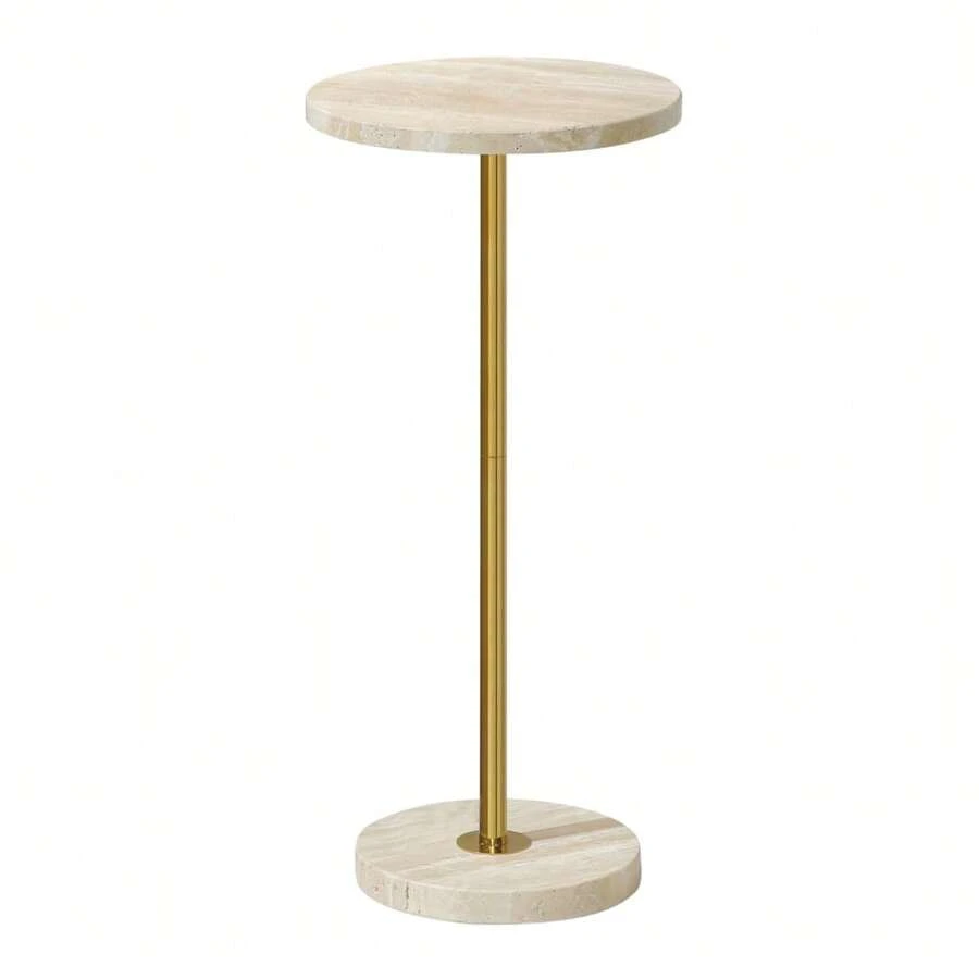 redonda de mrmol de 9.8 pulgadas, mesa auxiliar de pedestal con acabado de piedra para sala de estar, base ponderada, mesa auxiliar pequea para oficina de espacio pequeo, color beige - Acabado de piedra be - Ver 1