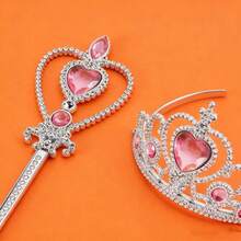 1件粉色爱心水钻皇冠和雪花魔法棒套装，公主风配饰 - 粉色 - 查看 5