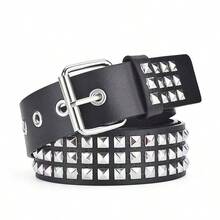1 Stück Gürtel im europäischen und amerikanischen Stil mit quadratischen Nieten, Nietengürtel im Punk-Stil mit Metallpyramiden, Unisex Accessoire für den Alltag - Verschiedenfarbig - Übersicht 8