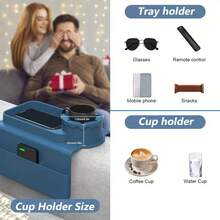 沙发杯托托盘，硅胶沙发扶手收纳托盘，带侧袋，可放置遥控器、手机、平板电脑、零食、饮料，是送给家人的绝佳礼物 - 彩色 - 查看 8
