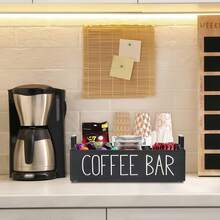 1/2 Estante de almacenamiento para estación de café, caja de almacenamiento de accesorios de barra de café de madera con cajones, caja de almacenamiento de cápsulas de café estilo granja con asa, adecuado para estante de almacenamiento de oficina en el hogar y mostrador de barra de café - Multicolor - Ver 13