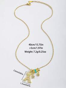 1 pieza Collar de acero inoxidable dorado con colgante de letra inicial A-Z y estrella de cinco puntas en forma de lágrima con circonita cúbica, elegante y versátil, para mujeres y niñas, decoración exquisita para fiestas de verano en la playa, regalo de cumpleaños exquisito para amigos, familia, pareja y mejores amigos - Amarillo Oro - Ver 4