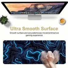 Large Abstract Topographic Line Art Mouse Pad - Vibrant Blue & Black Neon-Glow Geometric Design, Non-Slip Smooth-Surface Gaming & Office Desk Mat, Durable Rectangular Computer Mouse Pad For Esports, Travel, And Work - Modern Desktop Accessory, Gaming Gear, High-Quality Mat, For Tech Enthusiasts - Mouse Pad - View 3