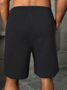 Men's Summer Shorts With Distinctive Letter Print, Elastic Waistband With Drawstring, Suitable For Fitness, Running, Outdoor Activities, Camping And Dating; Men's 3/4 Pants - Black - View 4