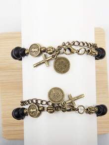 1 pieza Pulsera de San Benito, regalo religioso católico, pulsera de cuentas con suerte, un regalo de pulseras de amistad para la familia - Negro - Ver 4