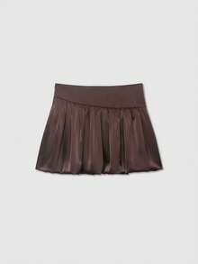 Women's Solid Color Pleated Casual Versatile Daily Wear Mini Skirt Spring - Brown - View 2