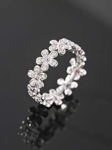 1 chiếc nhẫn bạc S925 đính đá Moissanite hình hoa 0.5CT, thích hợp làm quà tặng cho nữ nhân dịp lễ đính hôn, cưới, dự tiệc, ngày lễ, mùa cưới. - Bạc - Xem 4