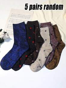 5 đôi tất nữ thời trang mùa hè ngẫu nhiên, họa tiết sóng biển cá tính, tất bạc lấp lánh theo phong cách châu Âu và Mỹ, những đôi tất thú vị phù hợp cho các bữa tiệc. - Nhiều màu - Xem 6