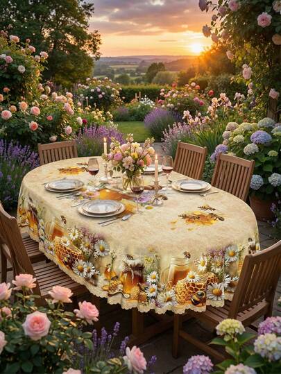 1 pièce Nappe ronde et rectangulaire vintage avec imprimé abeille, nid d'abeille et marguerite. Style rustique de ferme, en polyester haut de gamme, imperméable, résistant aux taches, à l'huile et à la poussière, lavable et réutilisable. Parfait pour la décoration de la maison, la cuisine, les mariages, les tables de mariage, les centres de table, la décoration de salle, la décoration vintage, les fêtes de thé de printemps et d'été dans le jardin, les pique-niques en plein air, les festivals de récolte, les barbecues en famille, la décoration de salle à manger de balcon et de véranda.