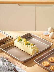 1pc Gold Carbon Steel Non-Stick Baking Tray, Large Size Baking Sheet Suitable For Baking Cookies, Bread, Cakes, Available In Rectangle/Square, Large/Medium/Small, Deep/Shallow Baking Pans, Suitable For Baking And Roasting - Gold - View 2