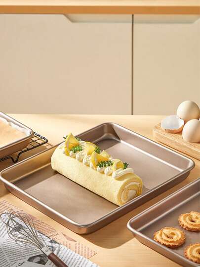 1pc Gold Carbon Steel Non-Stick Baking Tray, Large Size Baking Sheet Suitable For Baking Cookies, Bread, Cakes, Available In Rectangle/Square, Large/Medium/Small, Deep/Shallow Baking Pans, Suitable For Baking And Roasting