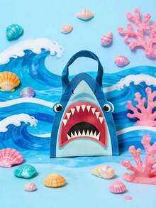 6件/3件/1件 鯊魚海洋主題禮品袋，鯊魚造型不織布手提袋，適用於生日派對、夏季用品、海洋主題派對、女性派對、感謝禮品袋、節日活動配件，復古球體設計，耐用手提袋 - 鯊魚款 - 查看 4