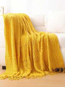 1pc Knitted Solid Color Bubble Yarn Blanket, Suitable For Bed, Sofa, Air-Conditioning, Nap, Office - Dark Grey - View 12