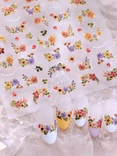 1 miếng dán móng tay hình hoa phong cách retro Kawaii tinh tế, hoa kim loại dập nổi, tự dính, dùng để trang trí móng tay.