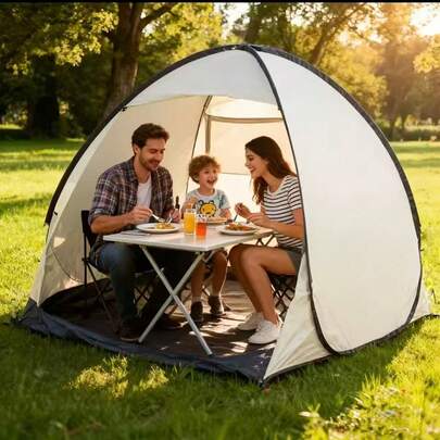 2-3 Person Automatic Pop-Up Camping Tent, Portable & Lightweight, Easy To Fold, Keeps Cool While Enjoying Outdoor Scenery. Suitable For Park, Beach, Sports Events, Provides UV Protection, Windproof And Waterproof
