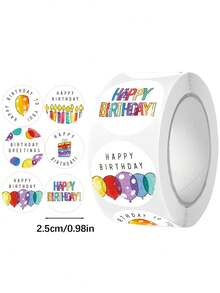 500张/卷 生日派对贴纸 - 生日横幅、气球、蜡烛、生日快乐文字 - 高品质PVC标签，适用于DIY、礼品包装、邀请函、贺卡 - 派对装饰（500张），生日派对用品，DIY手工配件，生日快乐贴纸 - 多色 - 查看 9