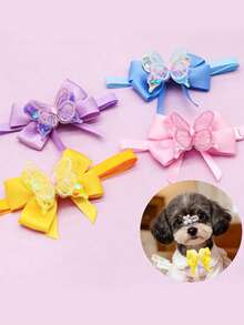 4pcs Dopamine Color Handmade Multi-Layer Colorful Bow Tie, Spring Limited Pet Outfit, Suitable For Outings, Weddings, Birthdays, Photo Shoots, Assorted Styles - Multicolor - View 3