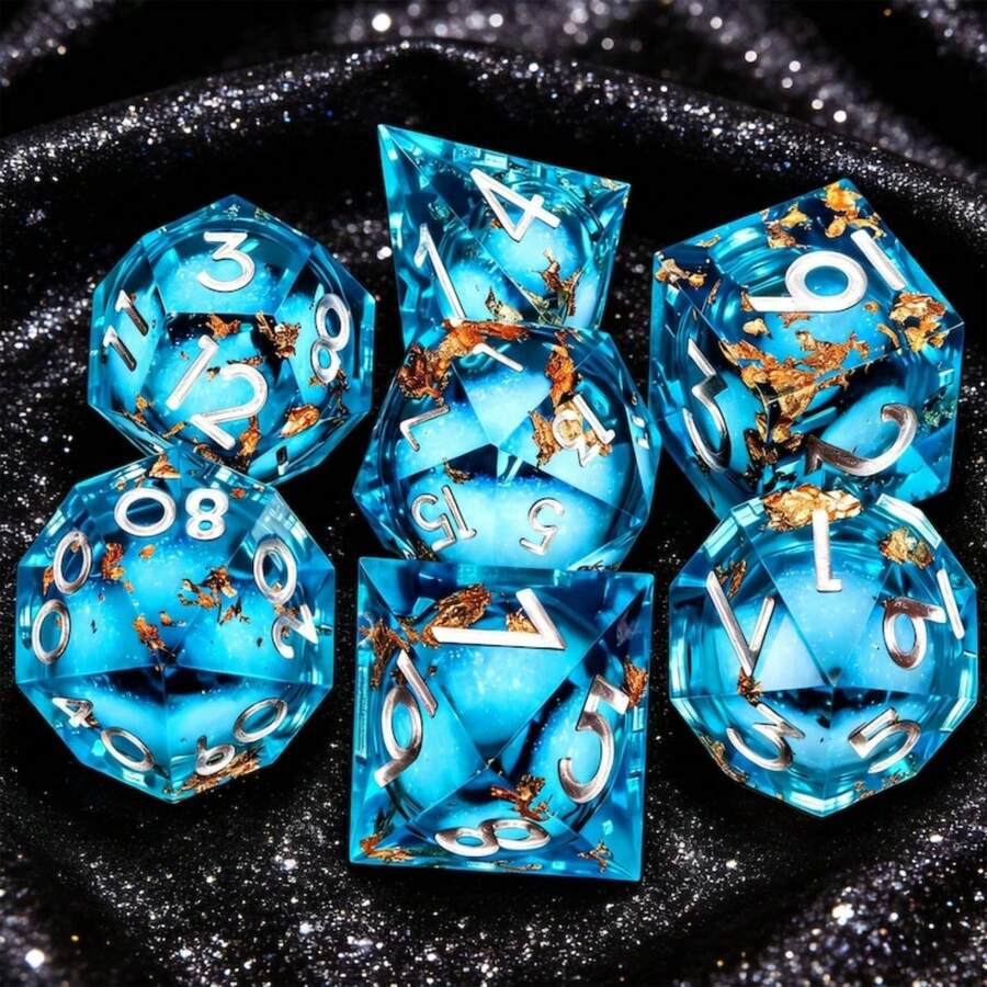 7pcs D&D Dice Set, Liquid-Filled Resin Dice, Handmade Sharp-Edged Polyhedral Dice For Roleplaying Games - Multicolor - View 1